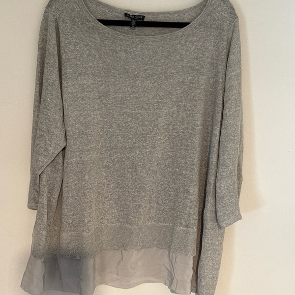 Eileen Fisher | Tops | Eileen Fisher Gray Silk Trim Linen Blend Knit ...